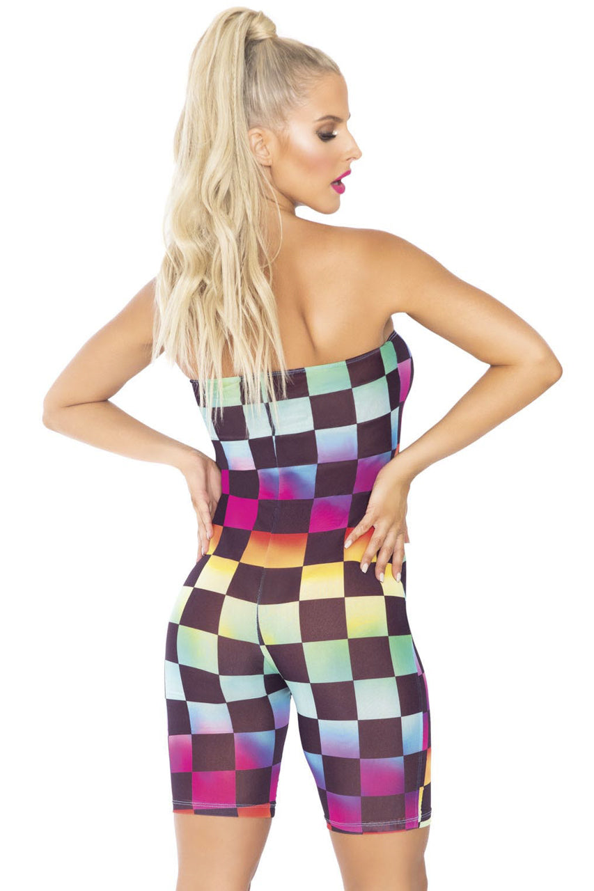 Rainbow Checkerboard Strapless Romper