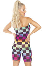 Rainbow Checkerboard Strapless Romper