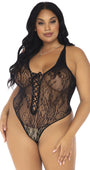 Plus Size Floral Lace Thong Teddy
