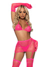Rhinestone Fishnet Bra and Skirt Set