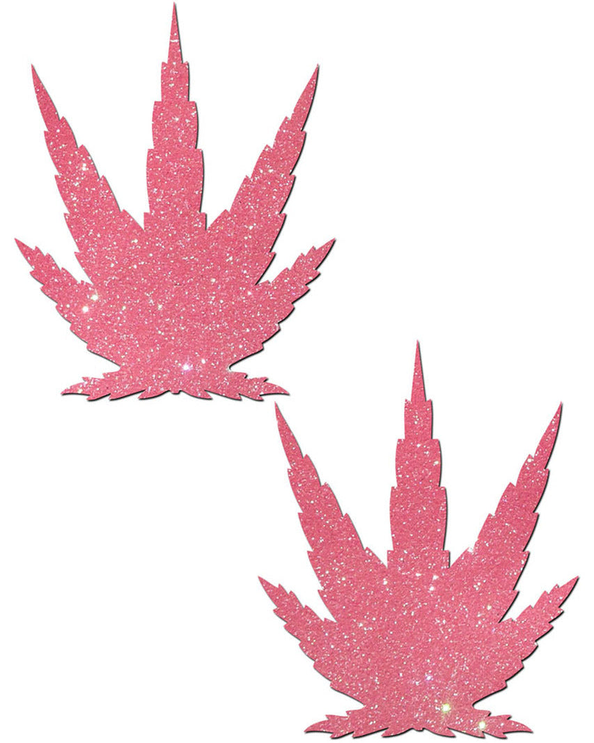 Bubblegum Pink Glitter Pot Leaves Nipple Pasties