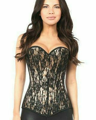 Tan Lace Front Zipper Corset