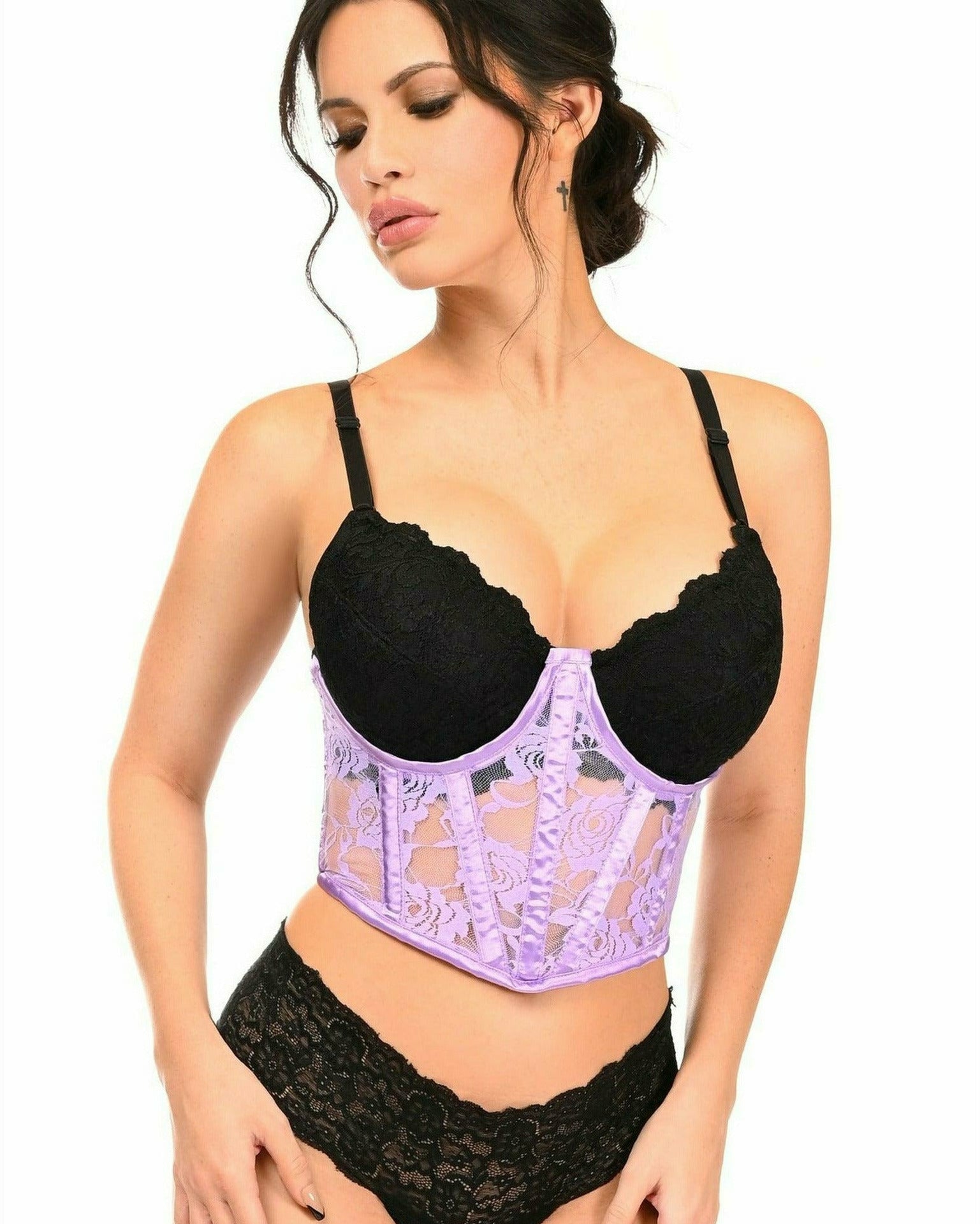 Lavender Sheer Lace Underwire Corset