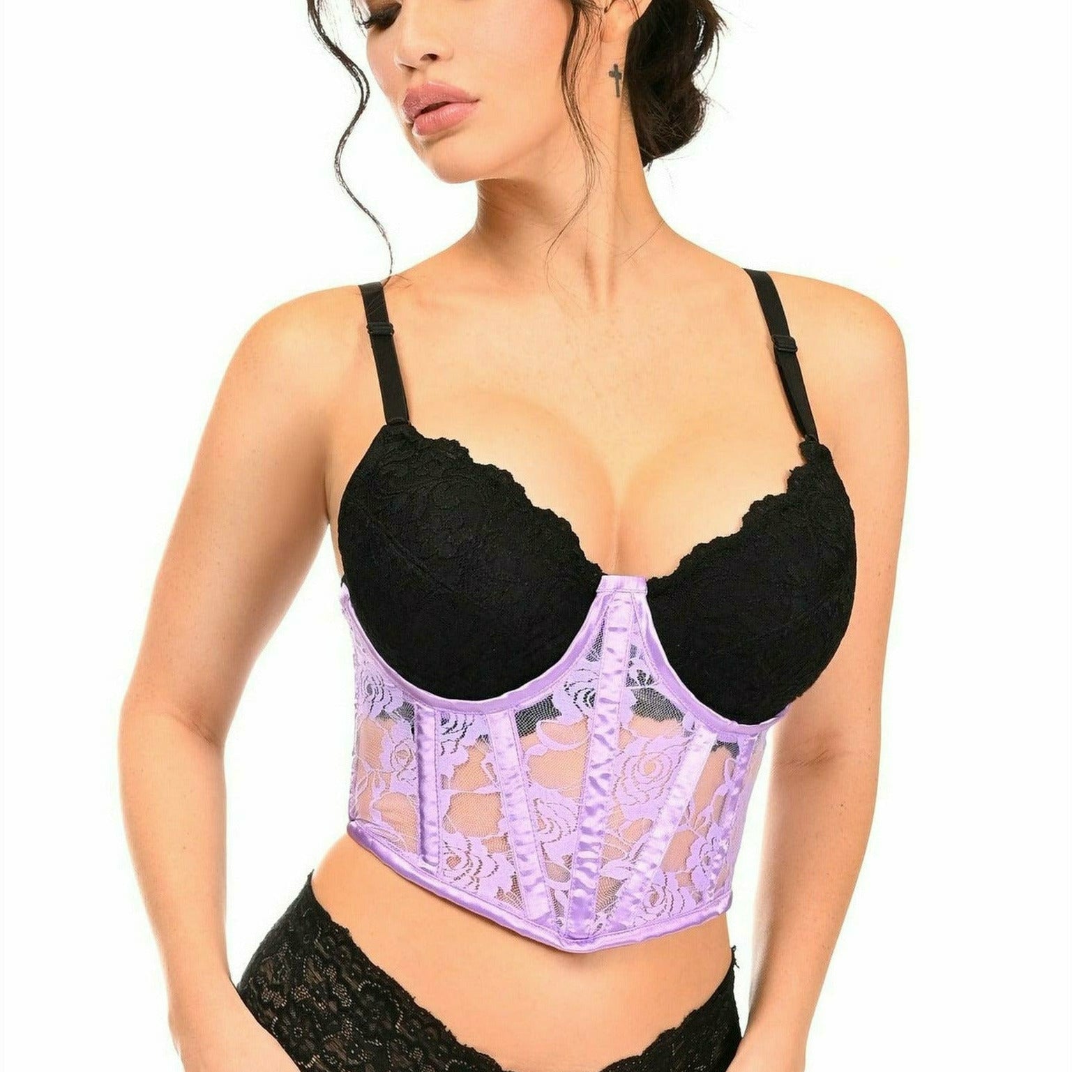 Lavender Sheer Lace Underwire Corset