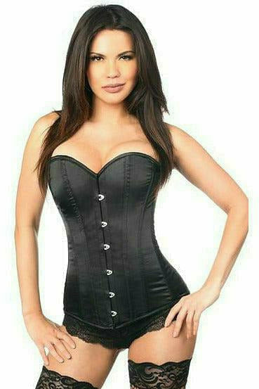 Black Satin Overbust Corset with Busk Closure