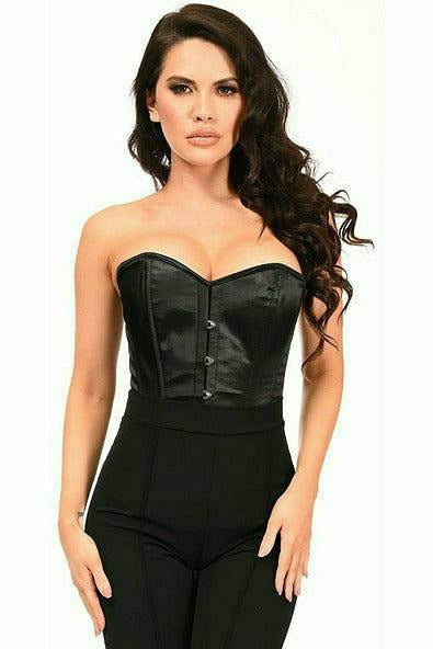 Black Satin Overbust Corset with Busk Closure