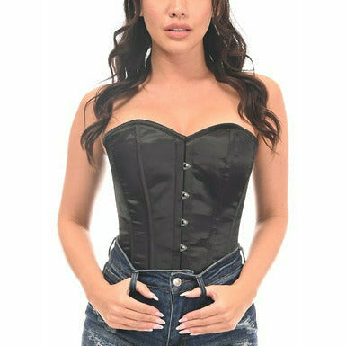 Black Satin Overbust Corset with Busk Closure