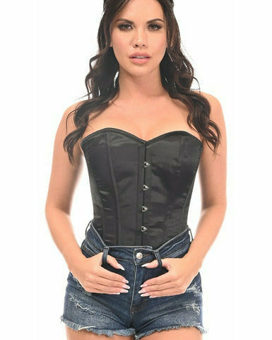 Black Satin Overbust Corset with Busk Closure