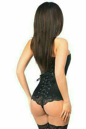 Black Satin Overbust Corset with Busk Closure