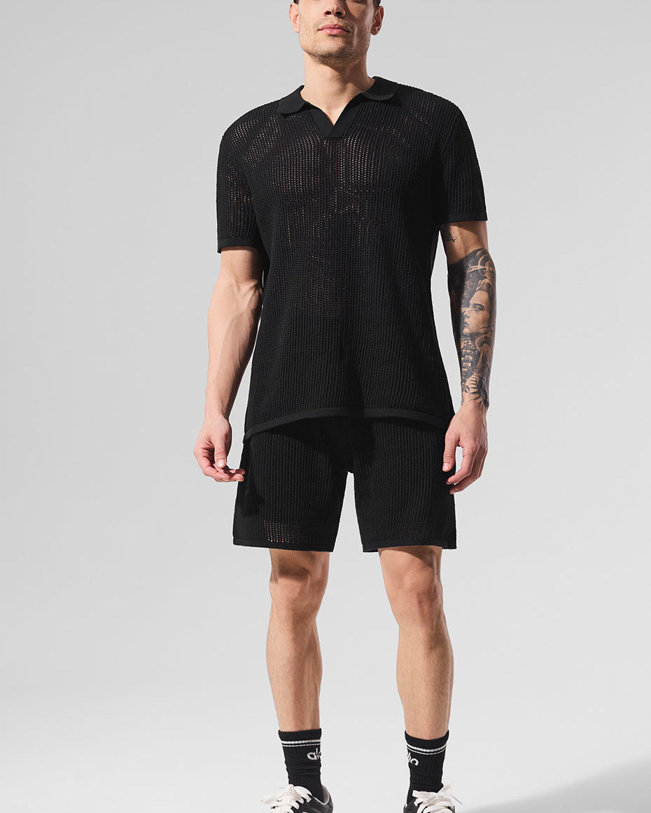 Open-Knit Polo - Black