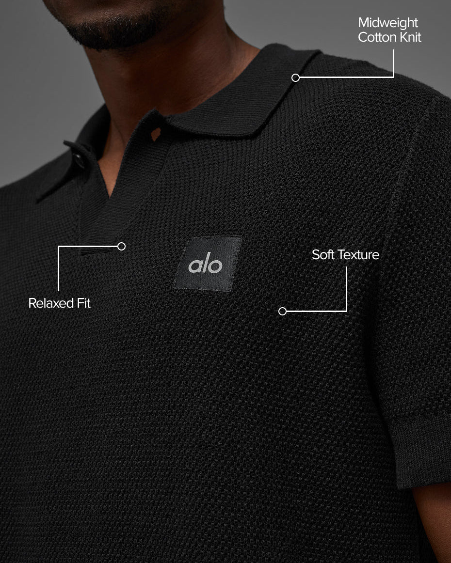 Sports Club Sweater Knit Polo - Black