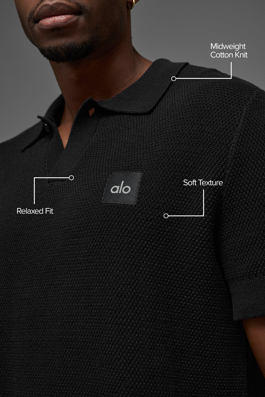 Sports Club Sweater Knit Polo - Black