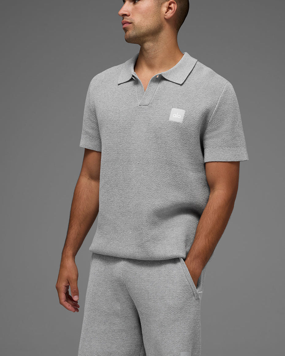 Sports Club Sweater Knit Polo - Athletic Heather Grey