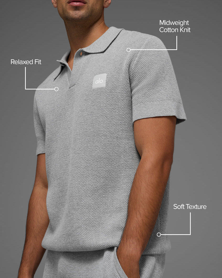Sports Club Sweater Knit Polo - Athletic Heather Grey