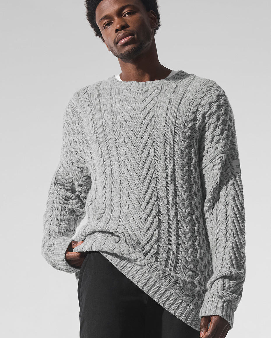 Cable Knit Crew Neck Sweater - Athletic Heather Grey