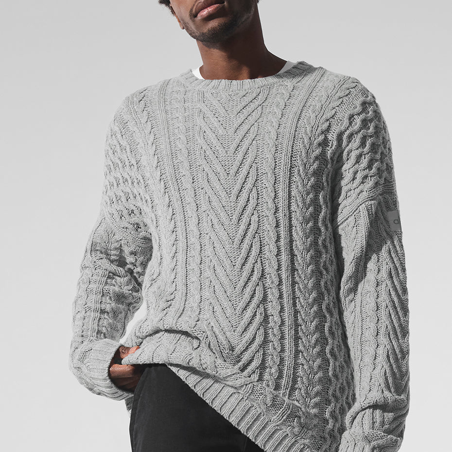 Cable Knit Crew Neck Sweater - Athletic Heather Grey