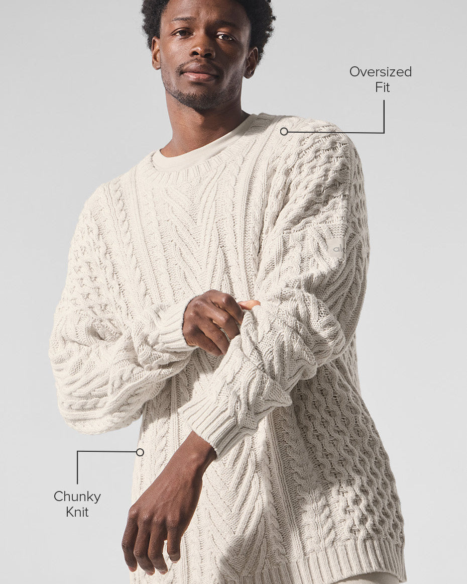 Cable Knit Crew Neck Sweater - Bone