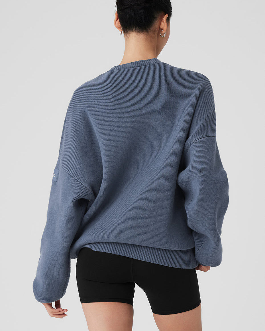Scholar Crew Neck Sweater - Bluestone