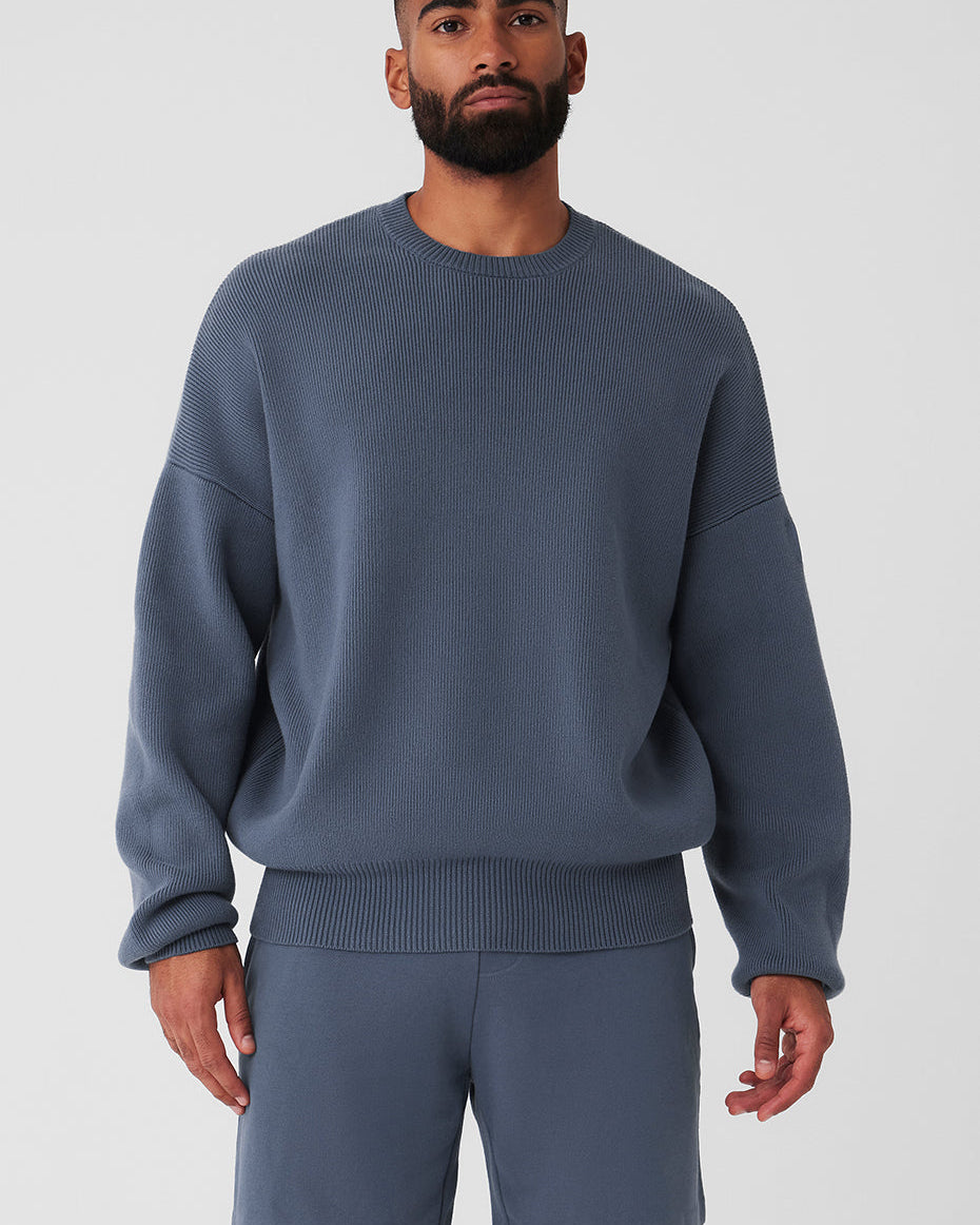 Scholar Crew Neck Sweater - Bluestone