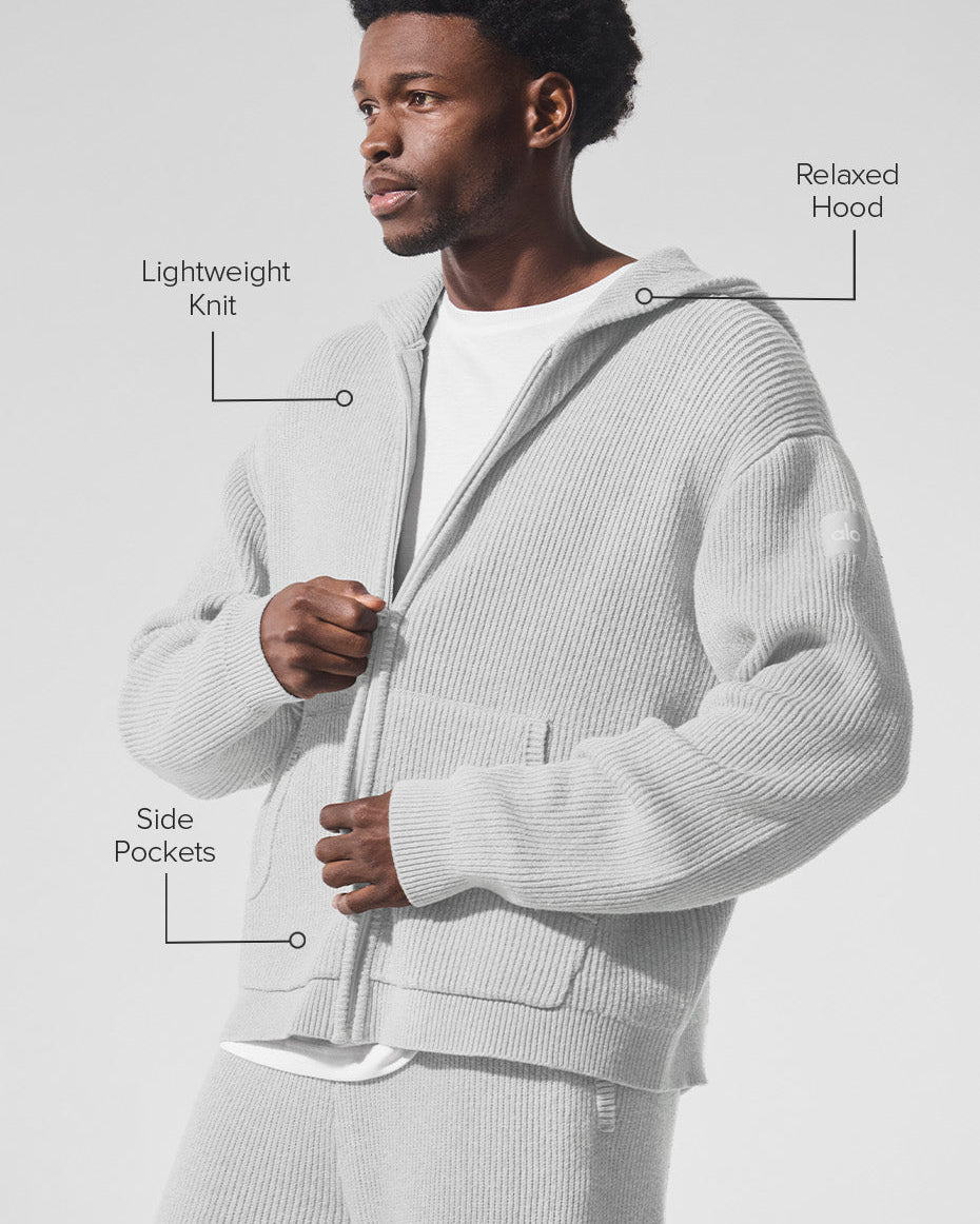 Domain Rib Knit Full Zip Sweater - Athletic Heather Grey