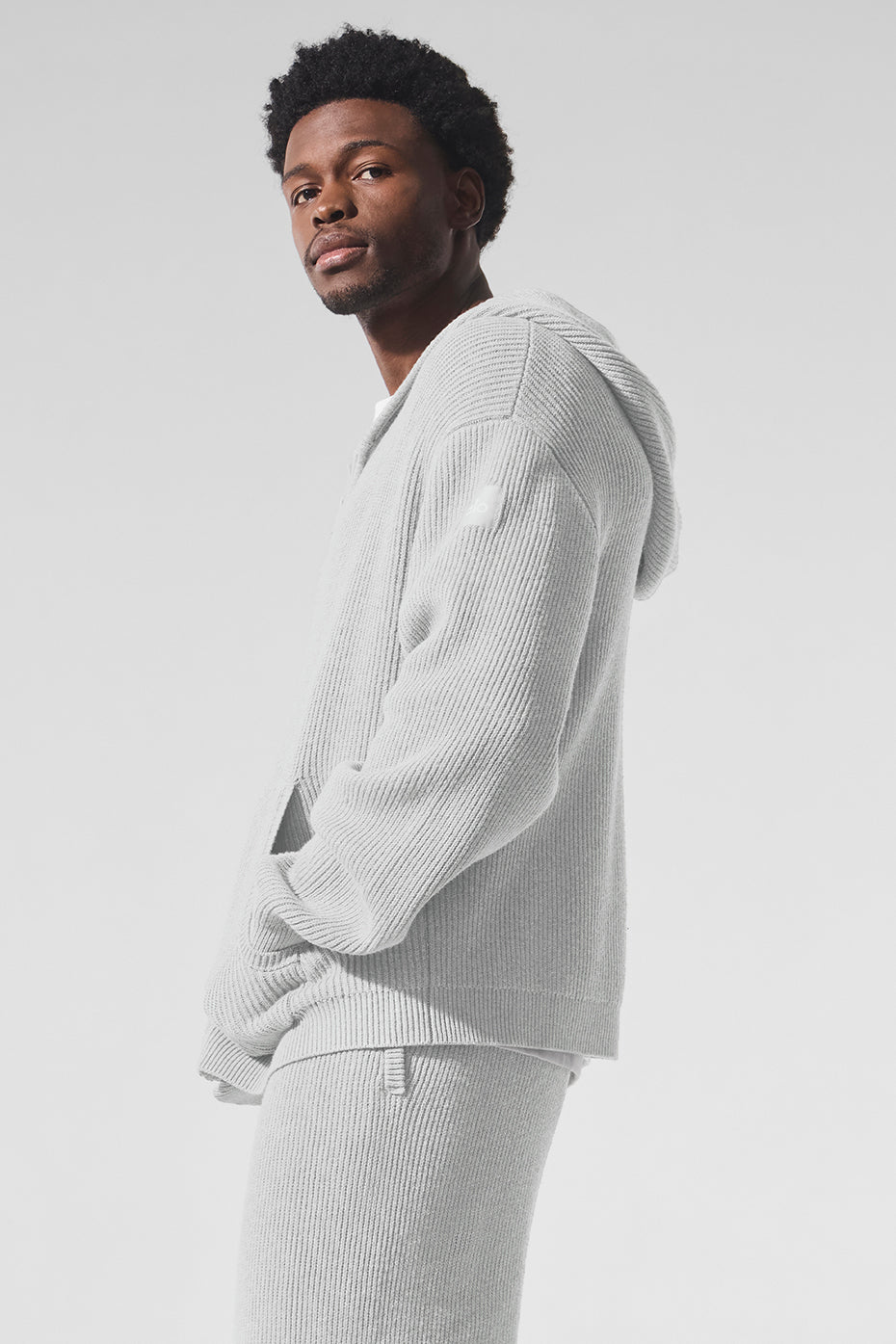 Domain Rib Knit Full Zip Sweater - Athletic Heather Grey