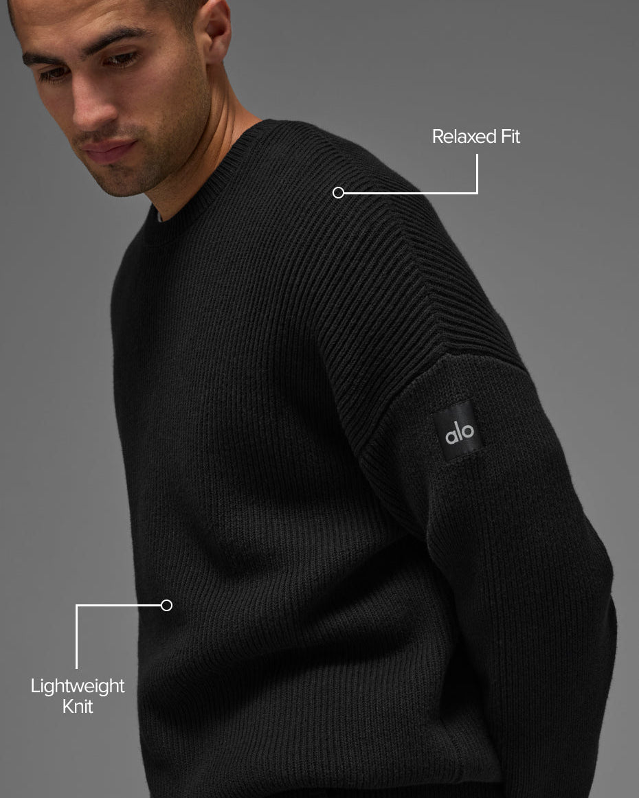 Domain Rib Knit Crew Sweater - Black