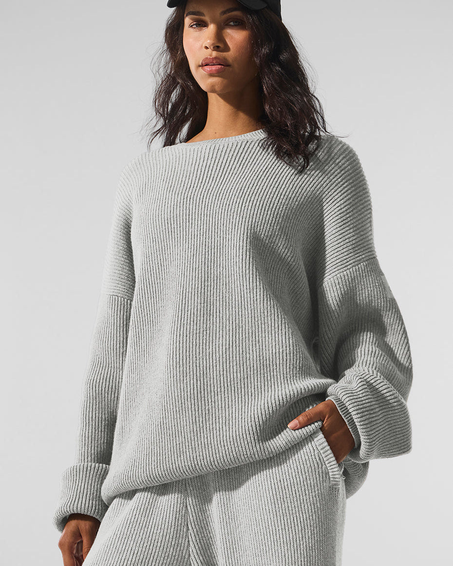 Domain Rib Knit Crew Sweater - Athletic Heather Grey