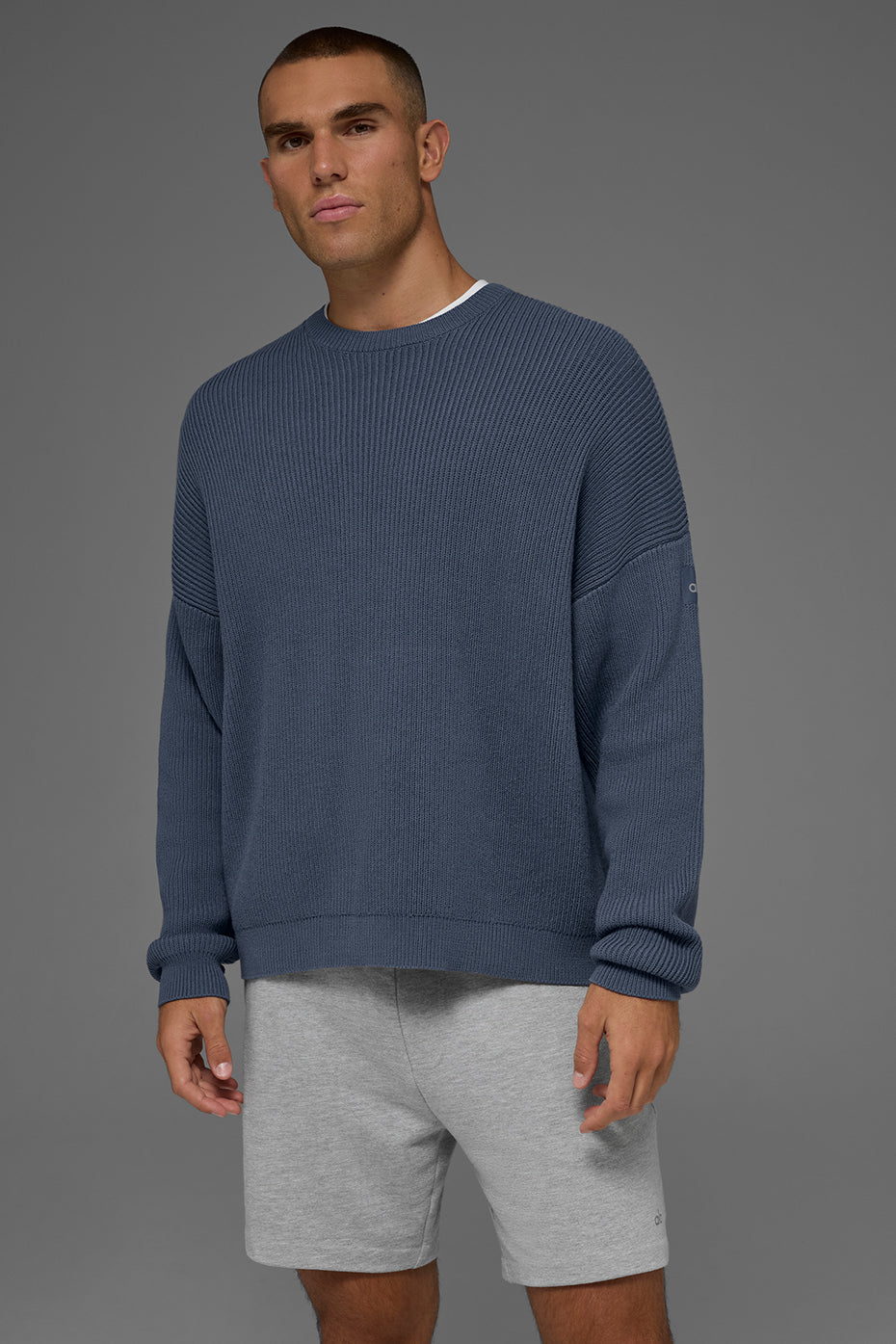 Domain Rib Knit Crew Sweater - Bluestone