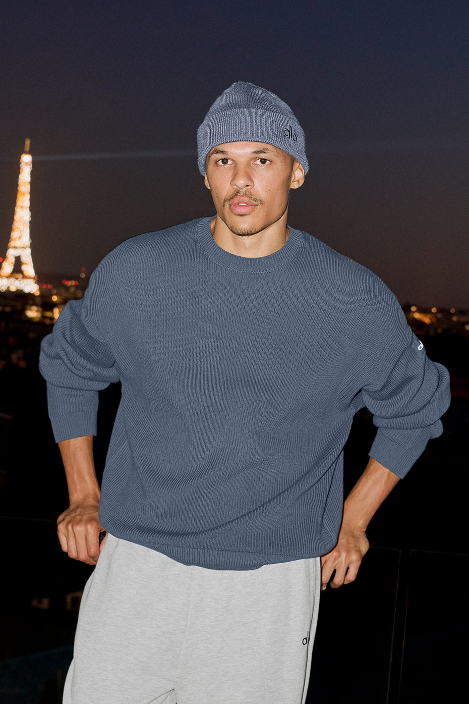 Domain Rib Knit Crew Sweater - Bluestone