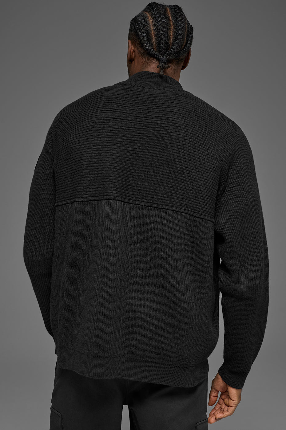 Domain Shift Rib Knit 1/4 Zip Sweater - Black