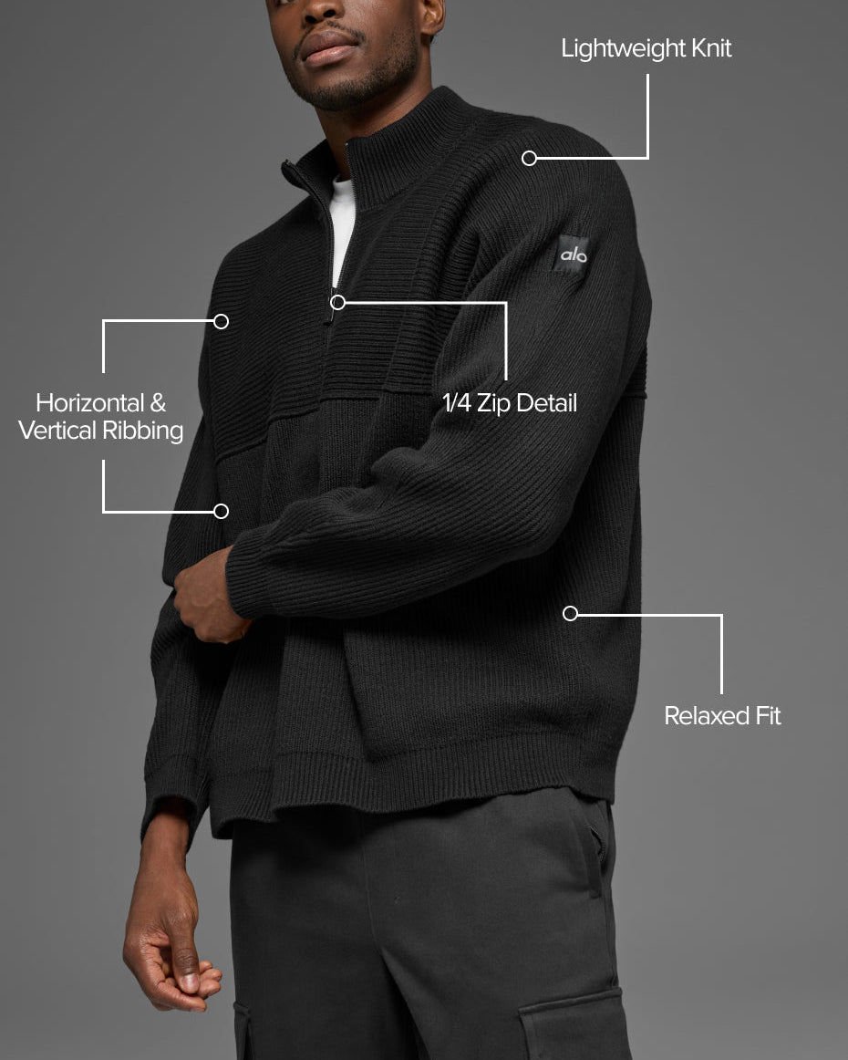 Domain Shift Rib Knit 1/4 Zip Sweater - Black