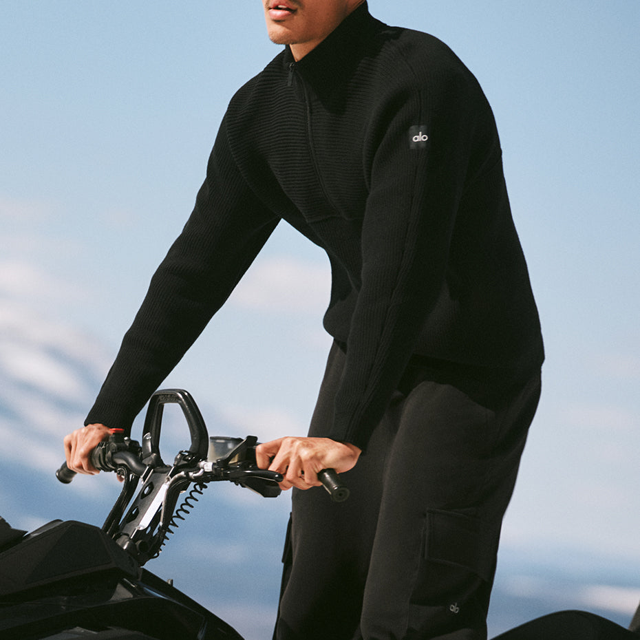 Domain Shift Rib Knit 1/4 Zip Sweater - Black