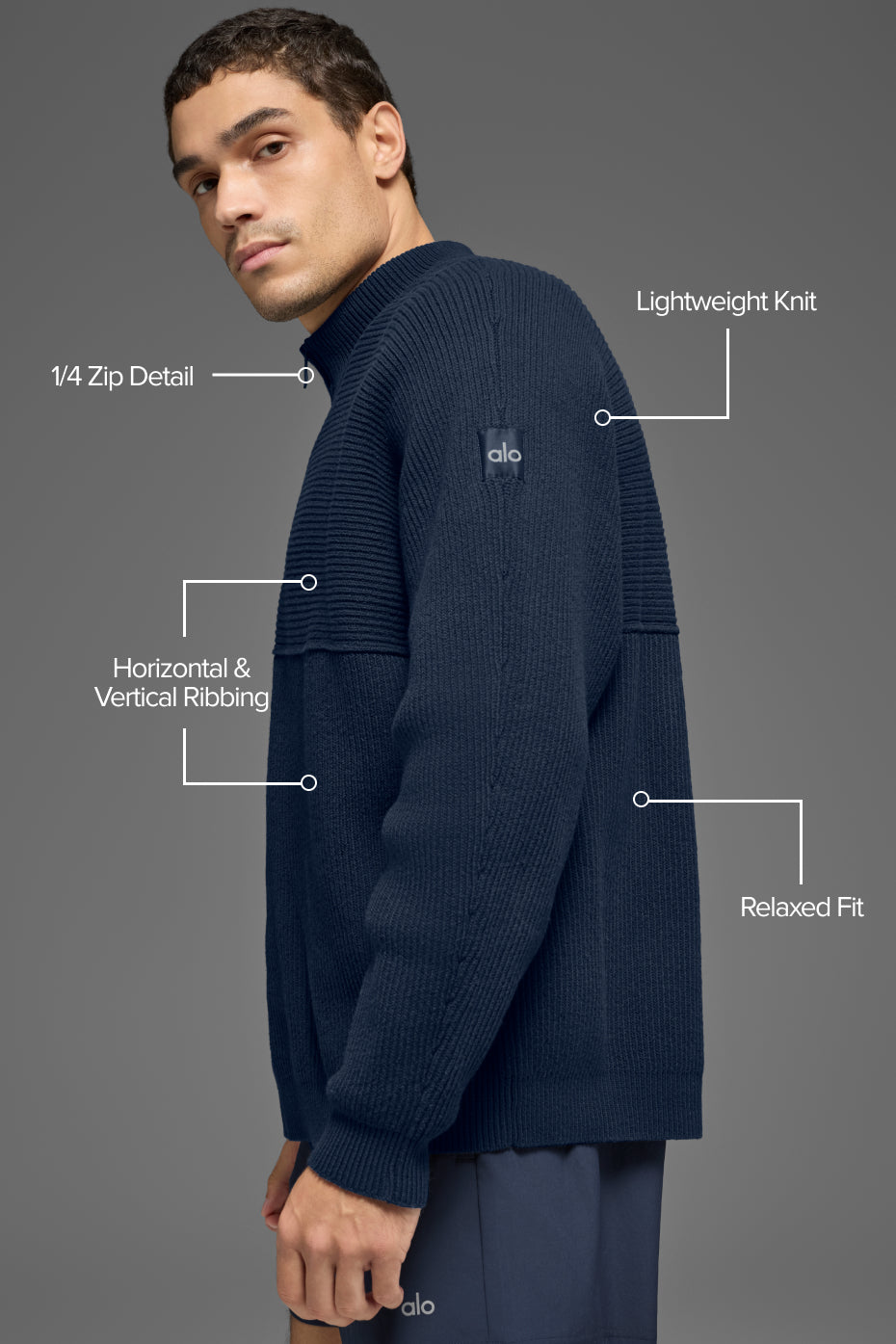 Domain Shift Rib Knit 1/4 Zip Sweater - Navy