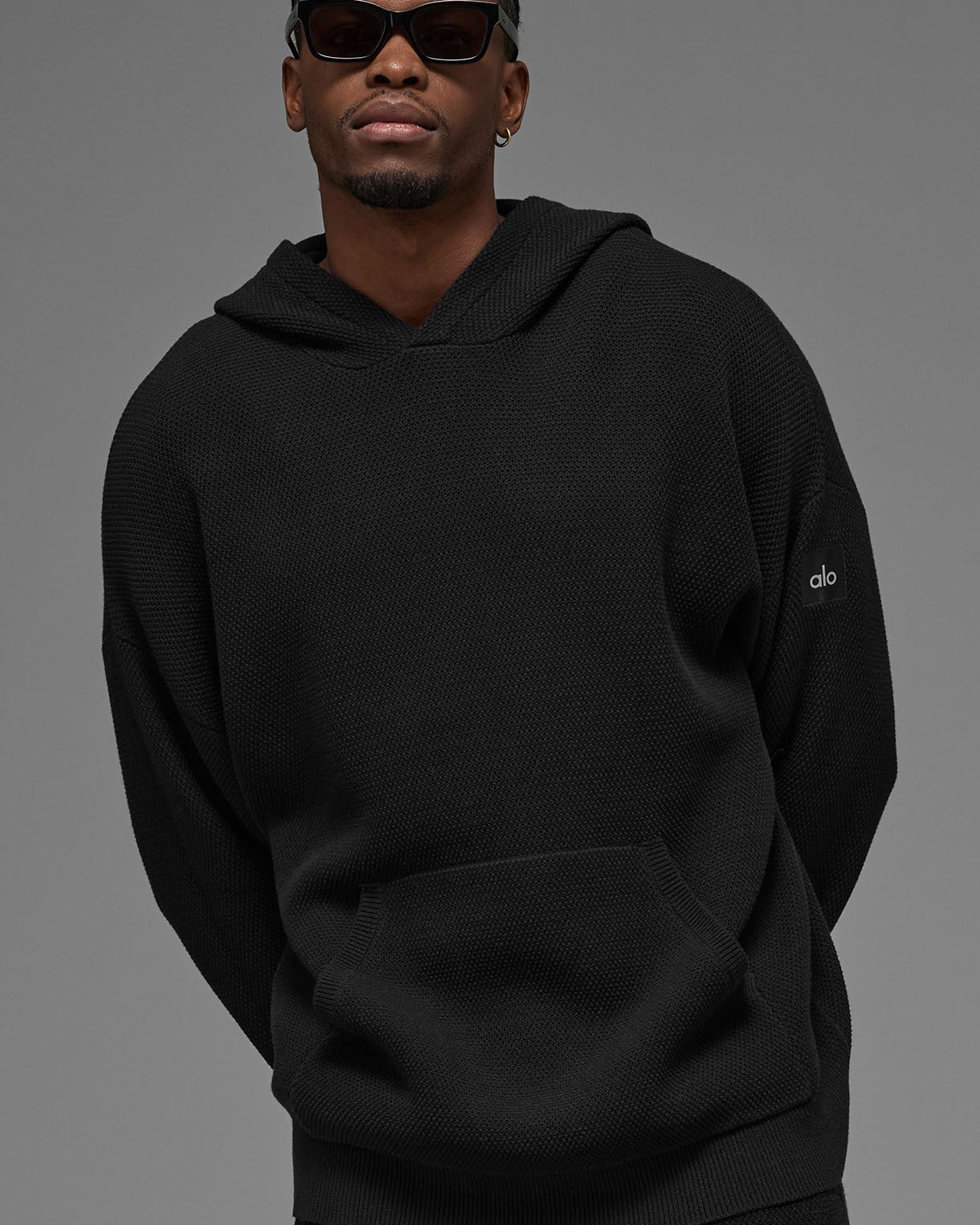Sports Club Sweater Knit Hoodie - Black