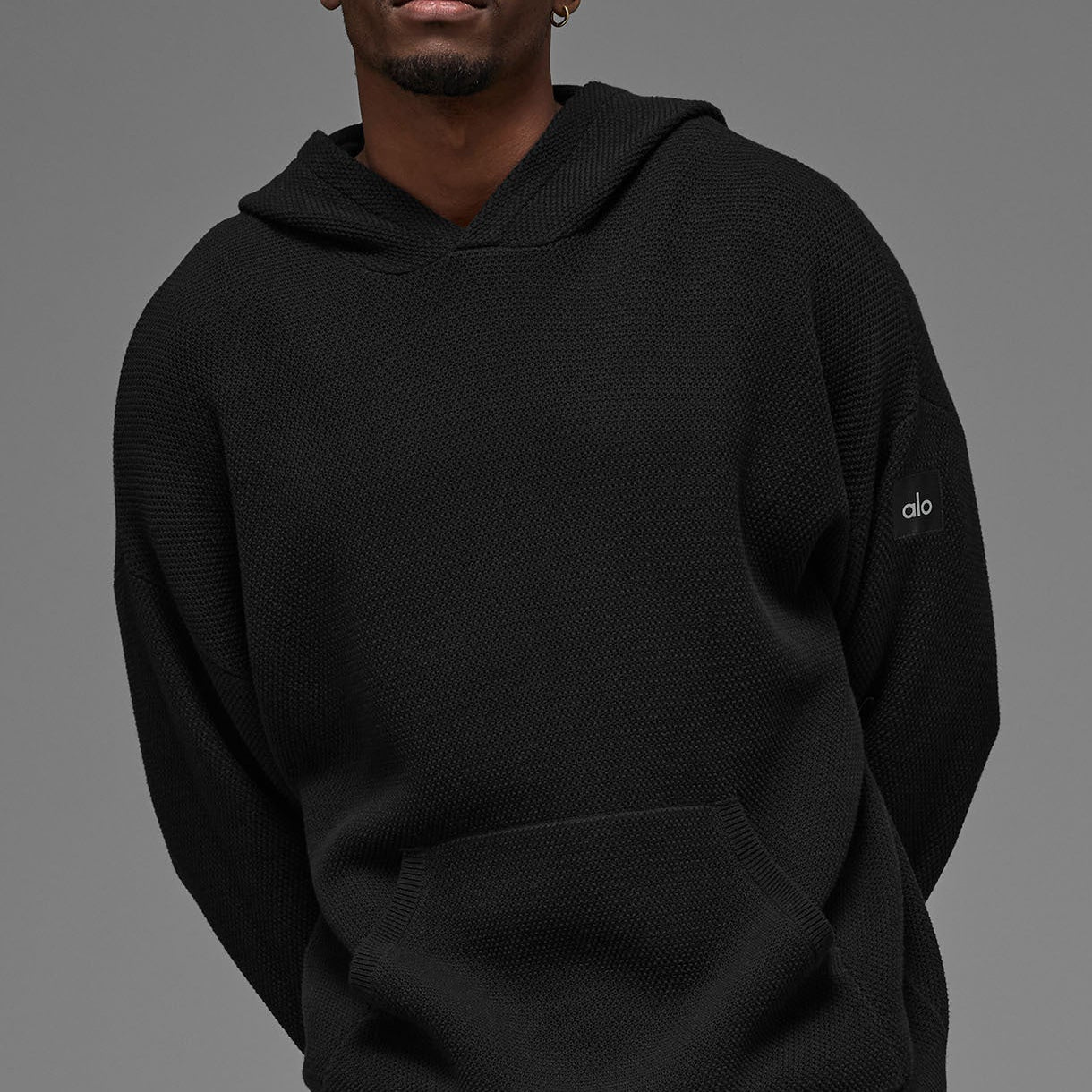 Sports Club Sweater Knit Hoodie - Black