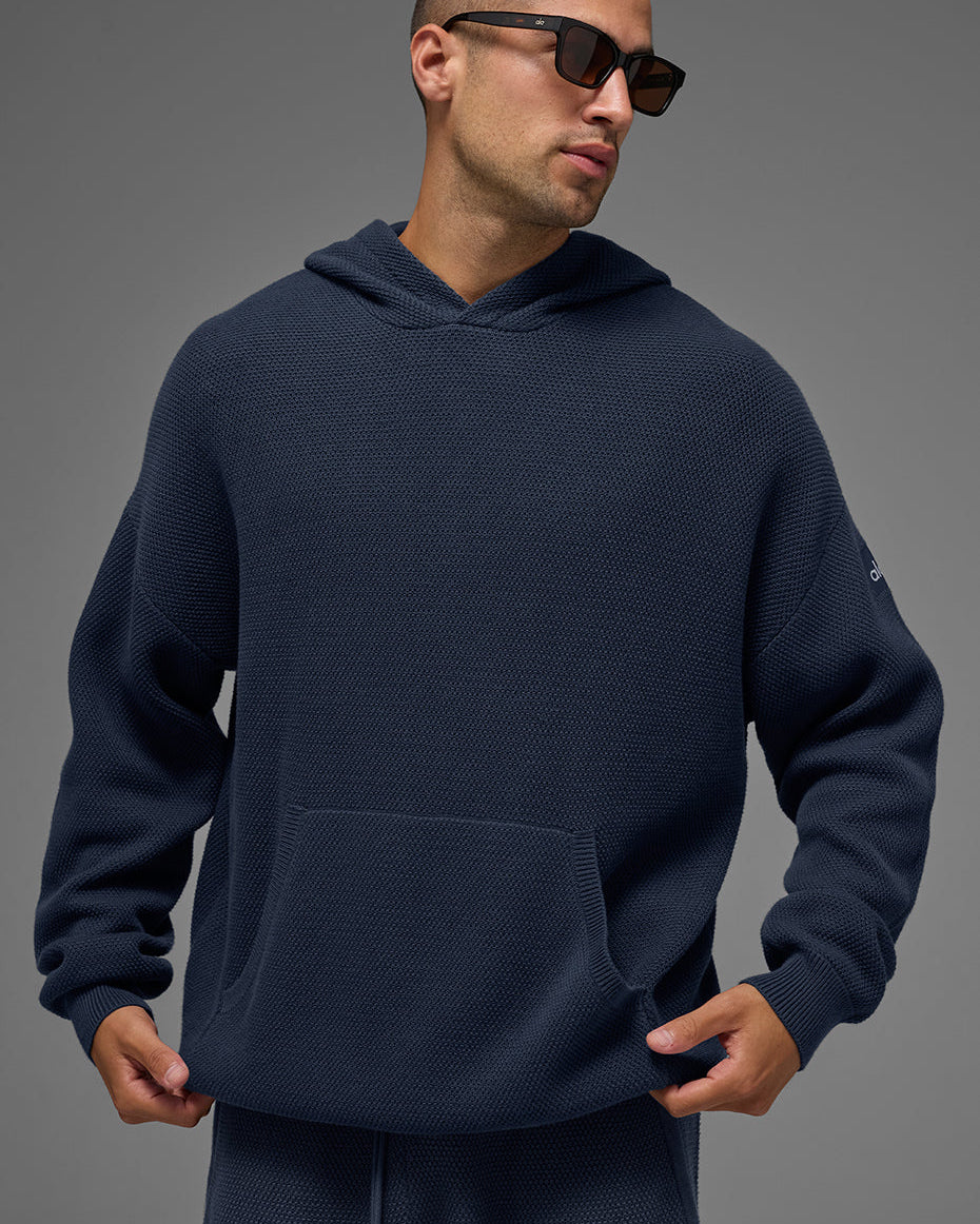 Sports Club Sweater Knit Hoodie - Navy