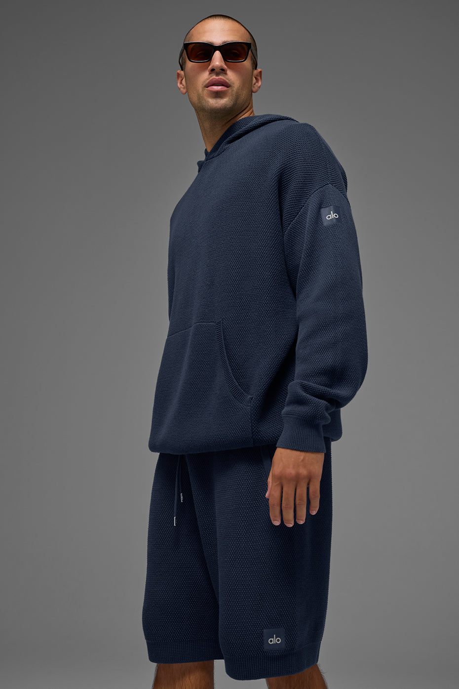 Sports Club Sweater Knit Hoodie - Navy
