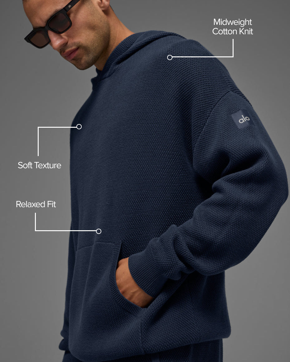 Sports Club Sweater Knit Hoodie - Navy