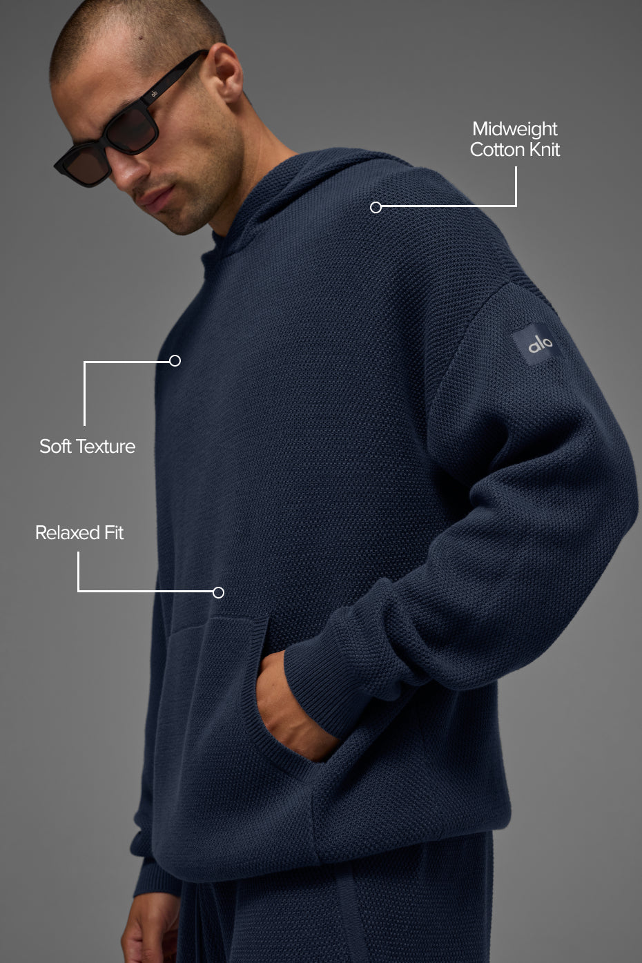 Sports Club Sweater Knit Hoodie - Navy