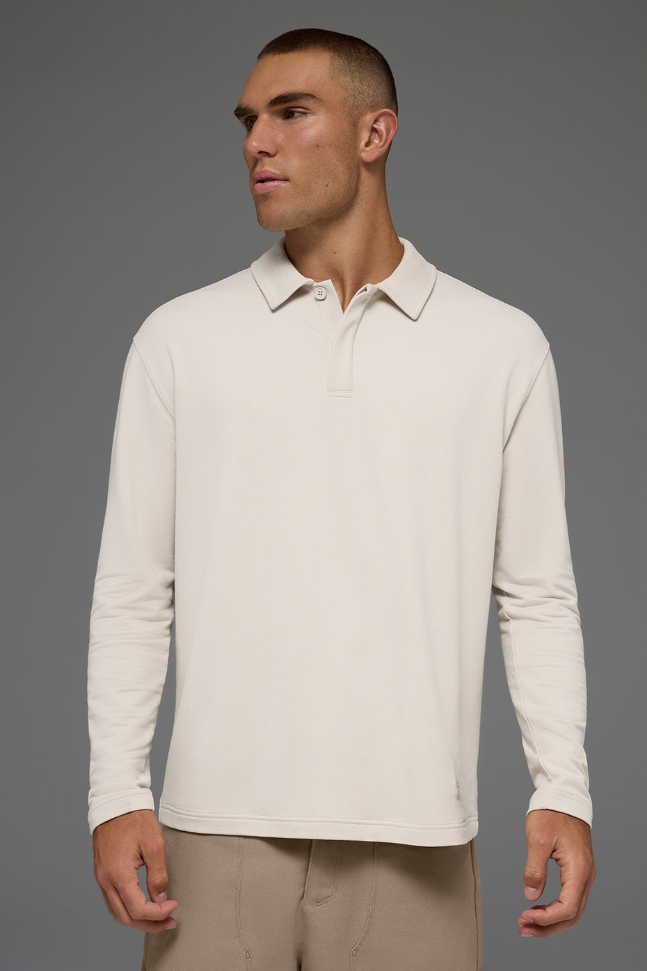 Double Take Long Sleeve Polo - Bone