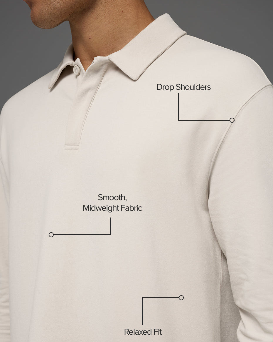 Double Take Long Sleeve Polo - Bone