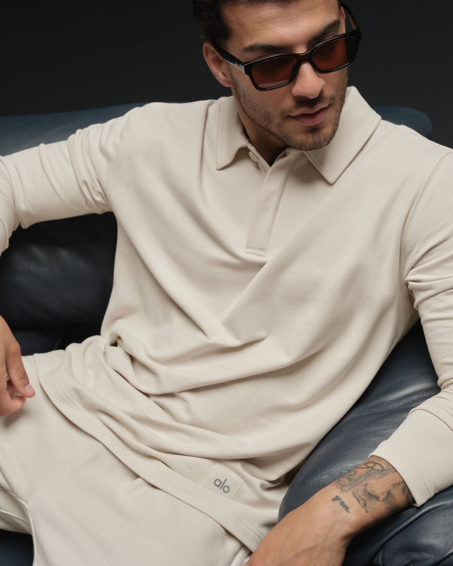 Double Take Long Sleeve Polo - Bone
