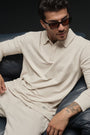 Double Take Long Sleeve Polo - Bone
