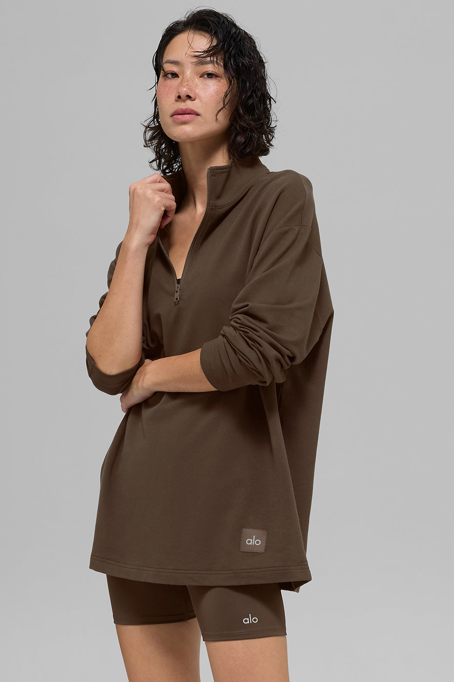 Double Take Long Sleeve 1/4 Zip - Espresso