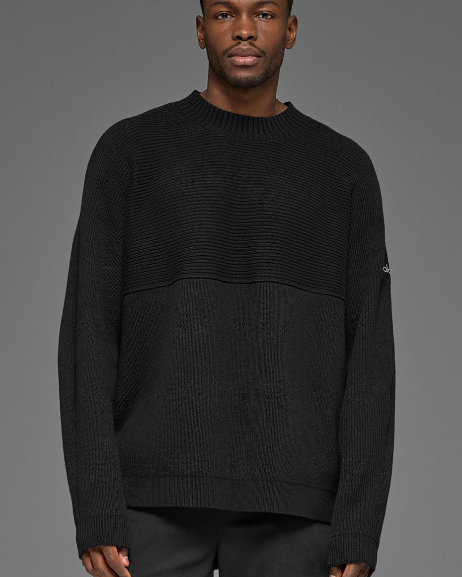 Domain Shift Rib Knit Sweater Crew - Black