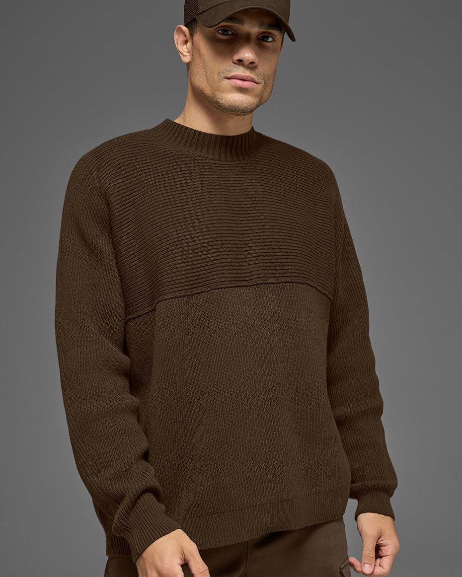 Domain Shift Rib Knit Sweater Crew - Espresso