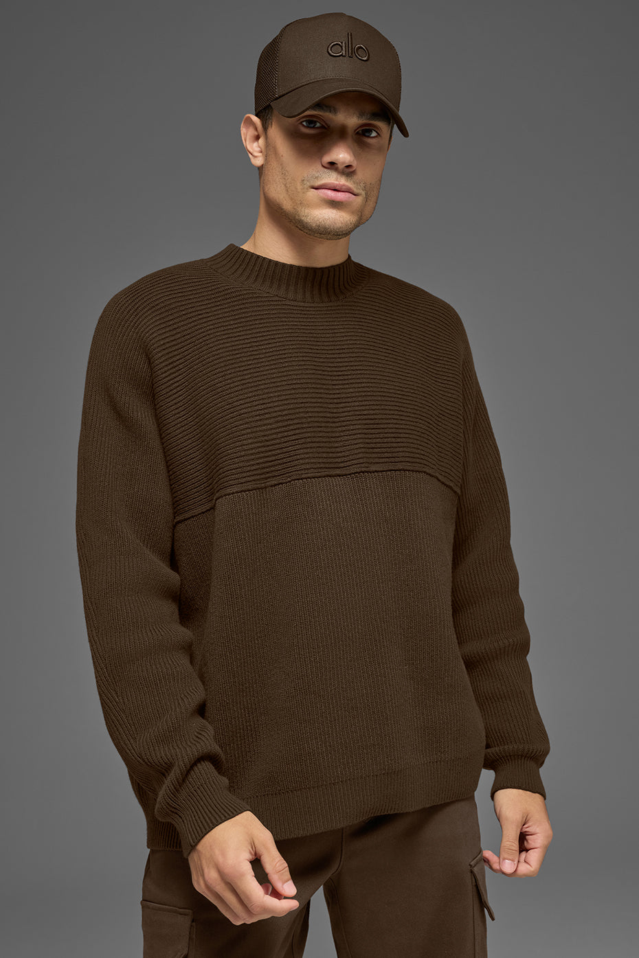 Domain Shift Rib Knit Sweater Crew - Espresso