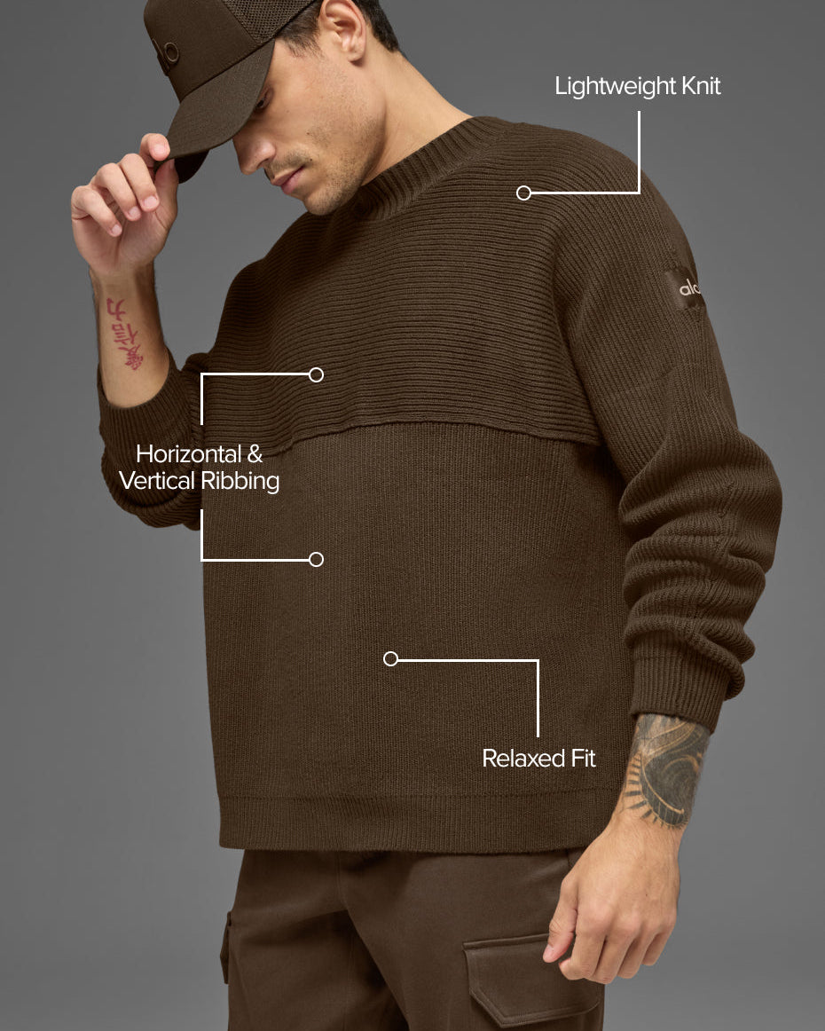 Domain Shift Rib Knit Sweater Crew - Espresso