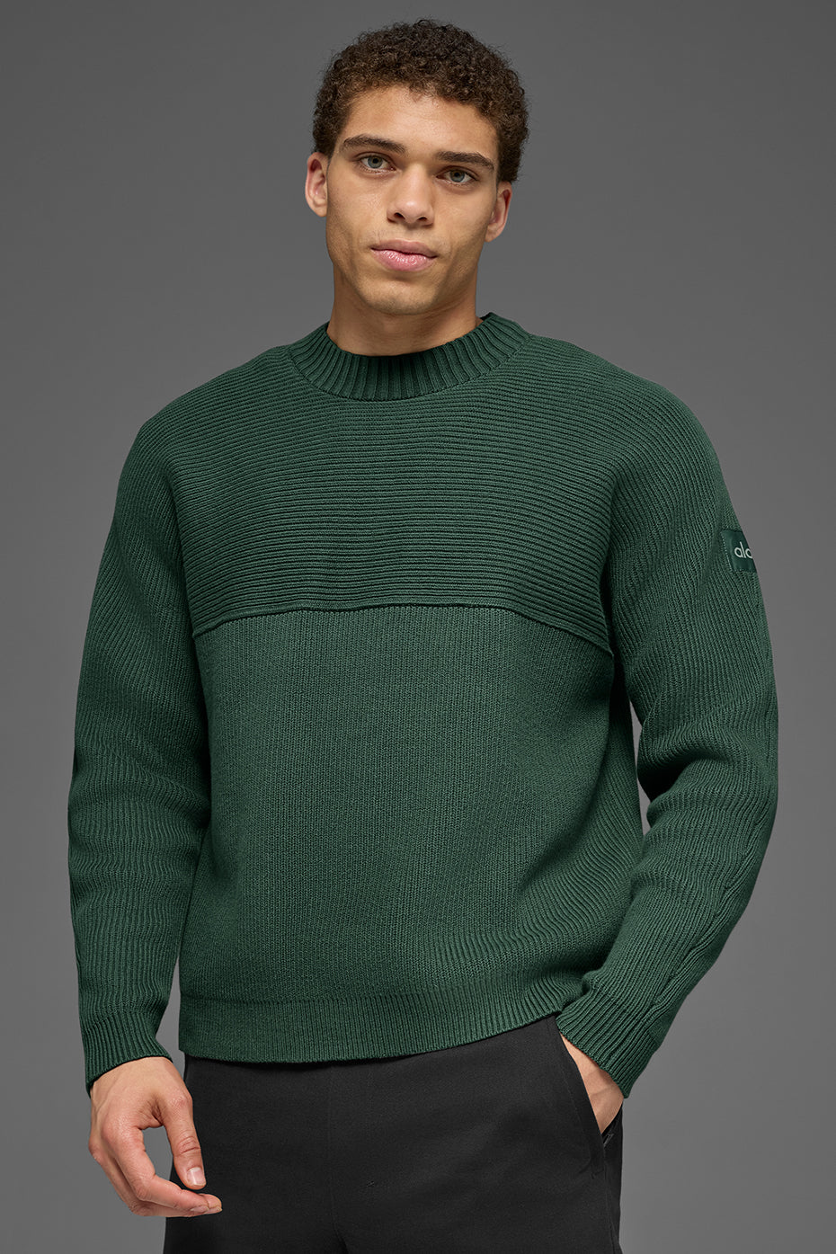 Domain Shift Rib Knit Sweater Crew - Clover Green