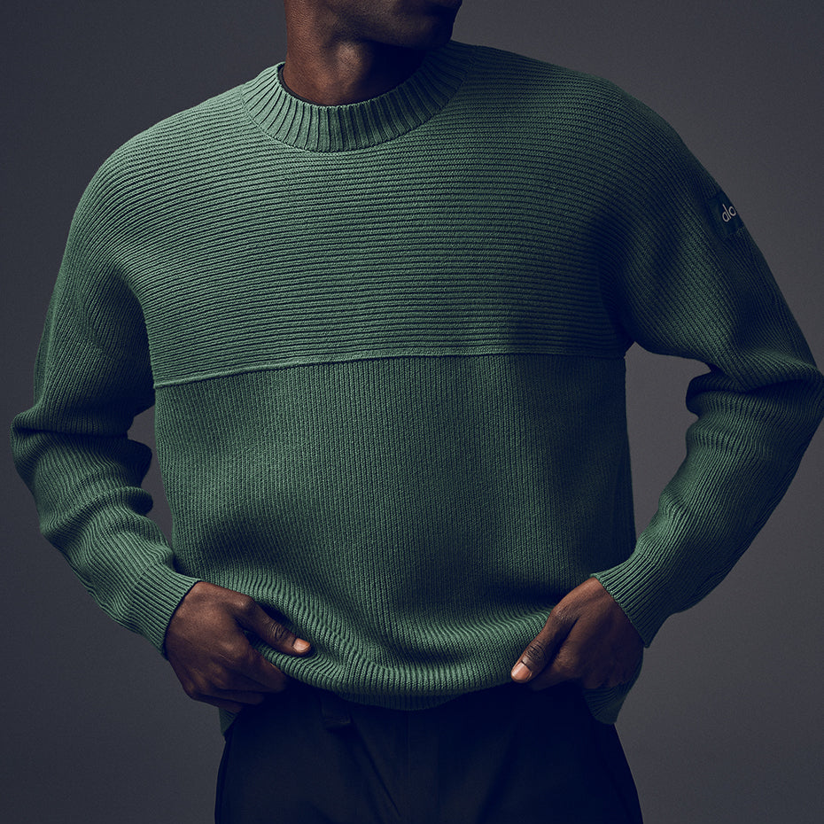 Domain Shift Rib Knit Sweater Crew - Clover Green